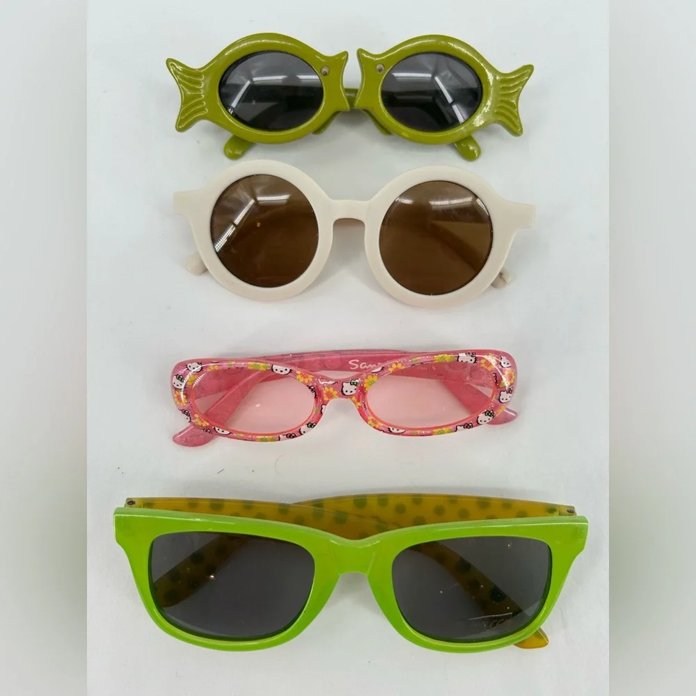 Trendy Kids Sunglasses 4pairs Bright Green, Olive Fish shape, Miss Kitty,‎ white